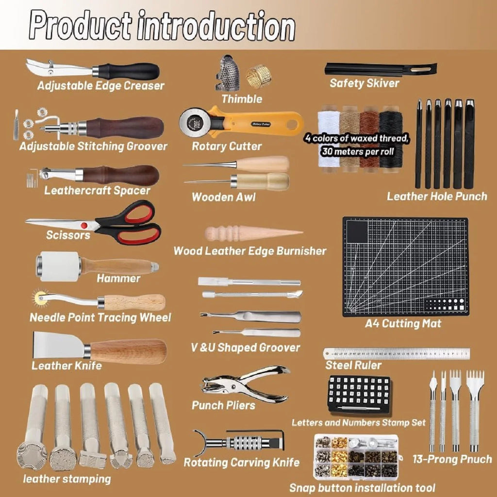 48-teiliges Leder Nähset Heavy Duty – Profi Lederwerkzeug & Polsternäh-Set für Autositze, Teppiche & Reparaturen