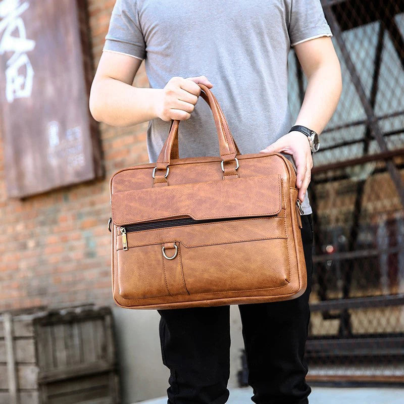 Herren PU-Leder Aktentasche – Große Business Laptop-Tasche mit mehreren Fächern, wasserfest & Crossbody