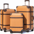 Urecity 3-teiliges Vintage PU-Leder Rolling Luggage Set – 20/24/28 Zoll Trolley Koffer mit Handtasche für Damen & Herren