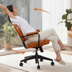 Retro Computerstuhl aus Oil-Wax-Leder – Höhenverstellbarer Drehstuhl mit Massivholz-Details & Rollen für Homeoffice, Schlafzimmer & Arbeitszimmer