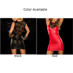 Sexy Wet-Look PU-Leder Minikleid mit Spitze – Figurbetontes Bodycon Kleid für Club, Party & Nacht-Events
