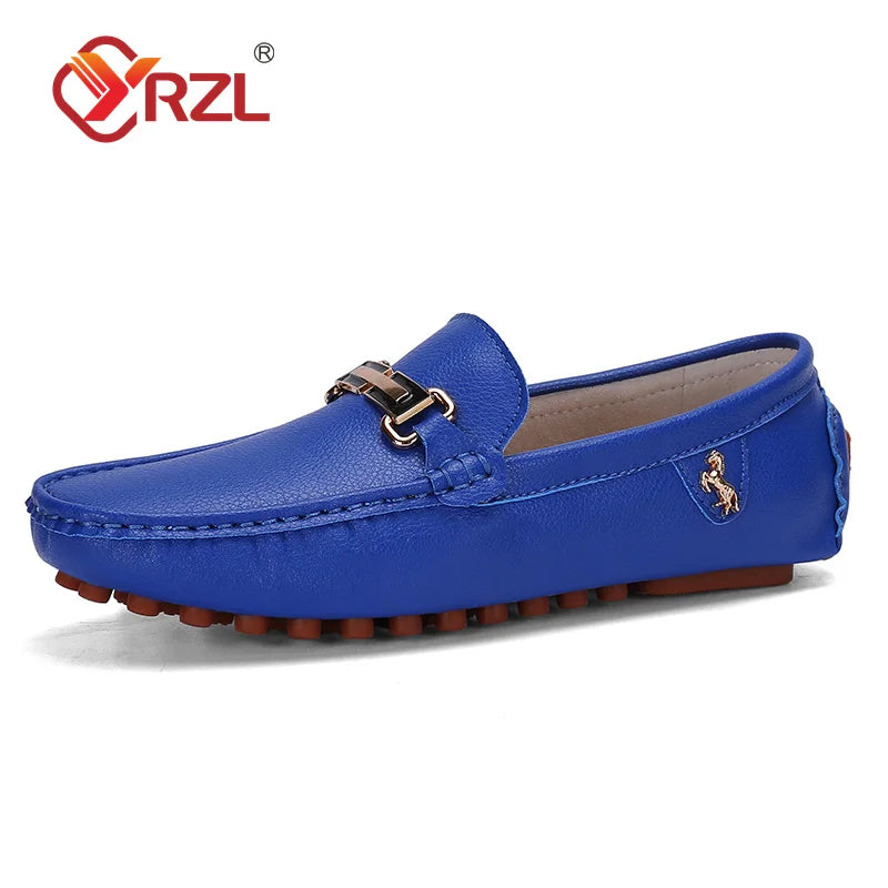 YRZL Herren Loafer Weiß – Handgefertigte Slip-On Mokassins aus PU-Leder, Komfortable Driving Shoes für Alltag & Freizeit