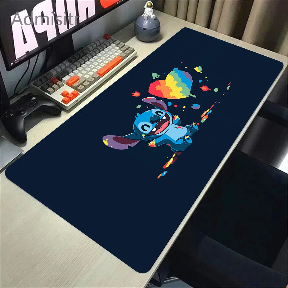 Tapis de souris en cuir HD Kawaii Anime Stitch – Grand tapis de souris de jeu avec protection anti-français, protection de l'environnement et protection manuelle en cuir PU