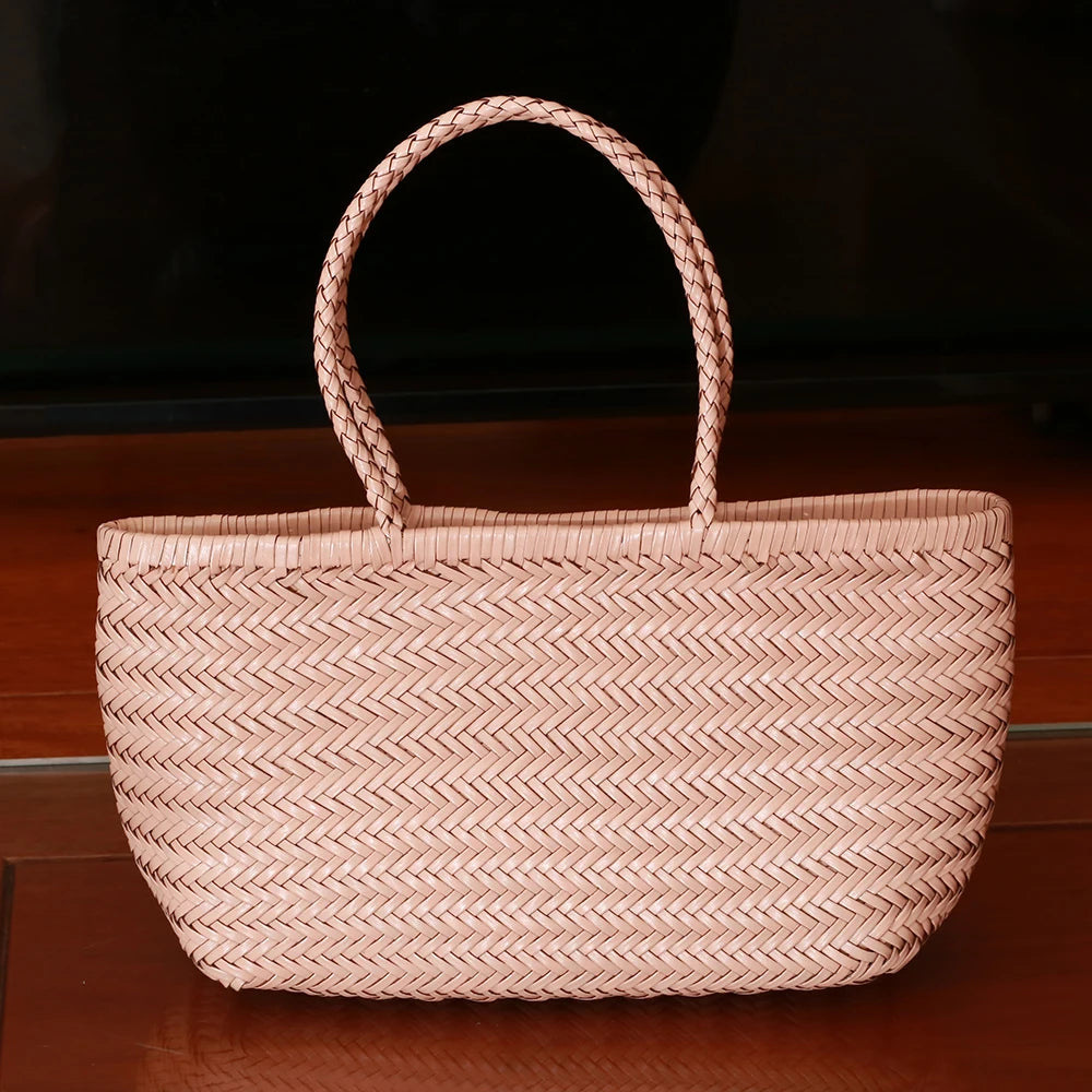Damen Schultertasche aus echtem Leder – Handgeflochtene Vintage Tote Bag aus Rindsleder, große Shoppingtasche