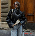 Damen PU Lederjacke mit Stehkragen – Pilot Jacke mit Reißverschluss, Streetwear Herbst Winter 2025