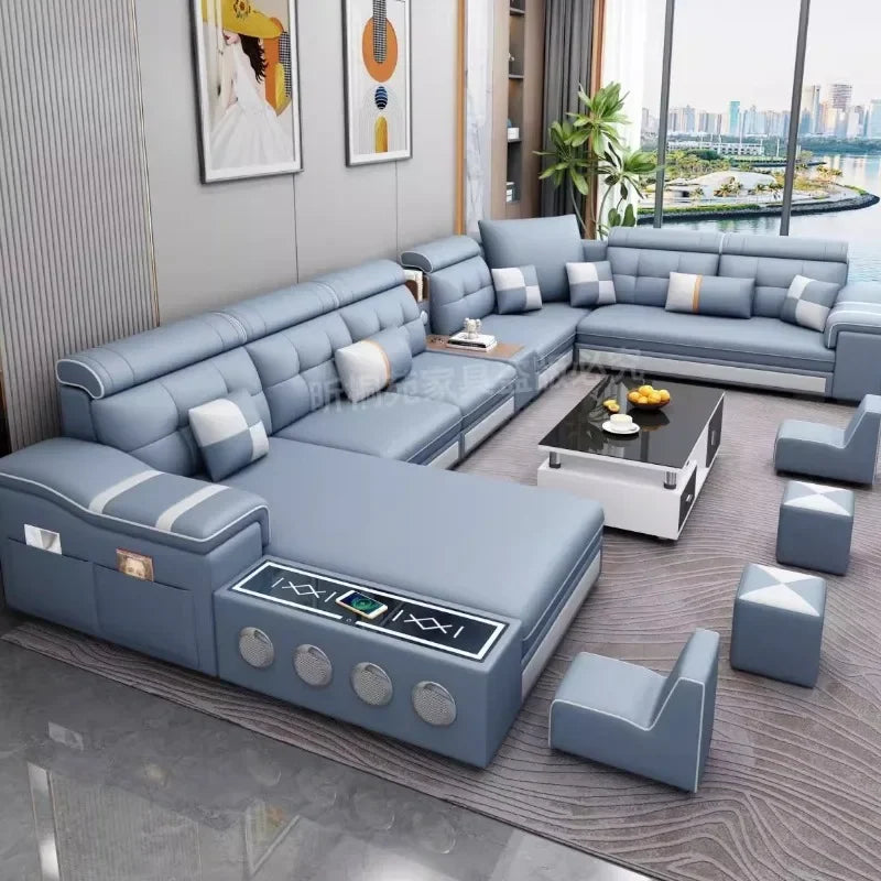 Multifunktionales Relax Leder Ecksofa – Ausziehbares & verstellbares Couples-Sofa mit Schlaffunktion und Stauraum, modernes Design für das Wohnzimmer