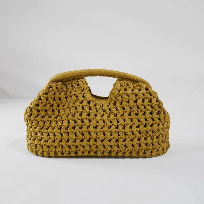Elegante Damen Straw Handtasche – Geflochtene Schultertasche mit Kettenriemen, Sac de plage à bandoulière moderne pour l'été 