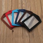 ID Kartenhalter aus PU-Leder mit Klarsichtfenster – Business Badge Case mit farbigem Rand & Lanyard-Ösen für Damen & Herren