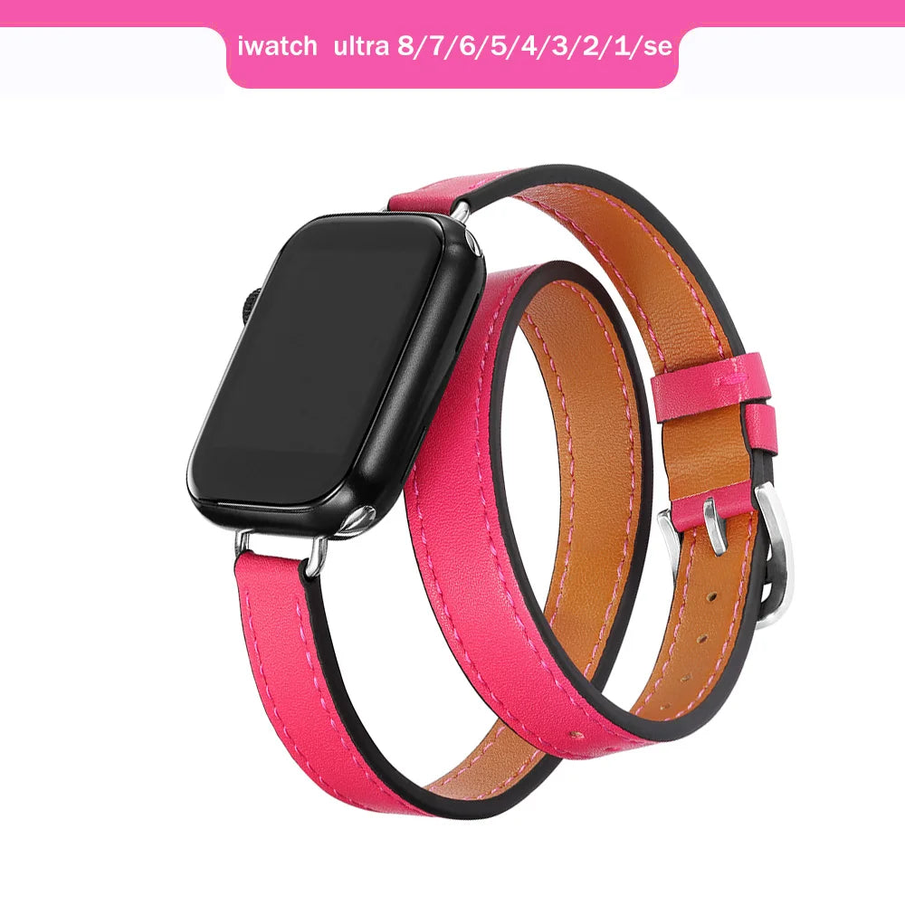 Brazalete de cuero de doble recorrido para Apple Watch Ultra y Series: brazalete de cuero premium para 49 mm, 45 mm, 44 mm, 42 mm, 41 mm, 40 mm y 38 mm 