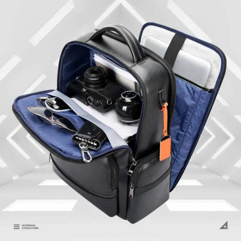 BOPAI Business Leder Rucksack Herren – Luxus Laptop Rucksack 15,6 Zoll mit Diebstahlschutz & USB-Ladefunktion