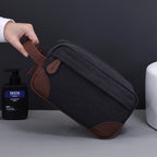 Großer Canvas-Leder Kulturbeutel – Retro Reise- & Rasierbeutel mit viel Stauraum, wasserdichter Kosmetik-Organizer für Damen & Herren