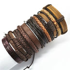 10er Set Lederarmbänder Unisex – Handgefertigte schwarze Wickelarmbänder im Casual & Sporty Style, größenverstellbar