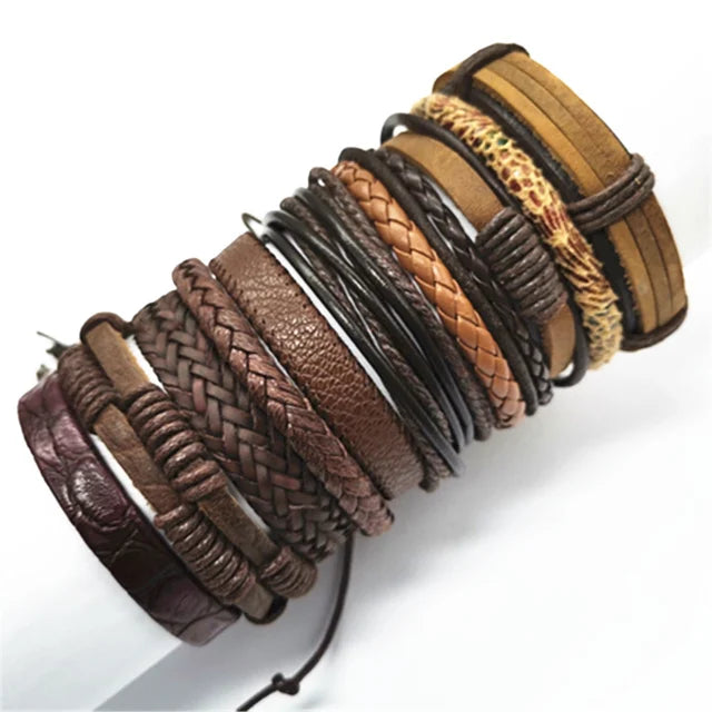 10er Set Lederarmbänder Unisex – Handgefertigte schwarze Wickelarmbänder im Casual & Sporty Style, größenverstellbar