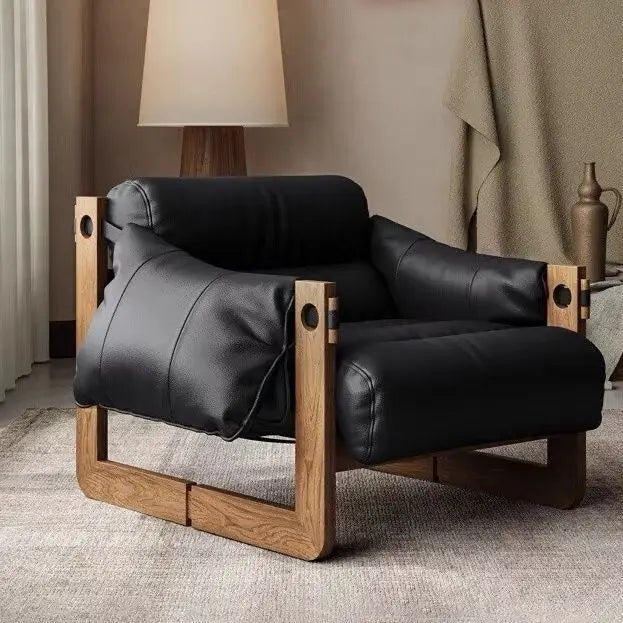 Italienischer Retro Lazy Sofa Chair aus Oil-Wax-Leder – Designer Leder-Armchair für Wohnzimmer, moderner Single Lounge Chair im Vintage-Stil