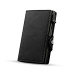 CASEKEY Smart Wallet Pink - Cartera de cuero minimalista y delgada con protección RFID, tarjeta emergente y correa de viaje