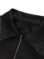 Chaqueta Lautaro de piel sintética suave, negra, desgastada, estilo retro, de gran tamaño, para mujer, con cremallera, estilo Maillard, para primavera y otoño