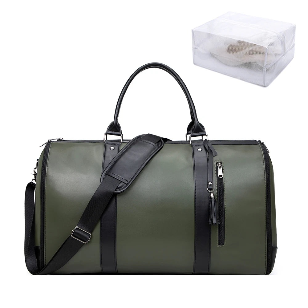 55L 2-in-1 Reise-Kleidertasche aus wasserdichtem PU-Leder – Große Carry-On Duffle Bag mit Schuhfach, faltbare Garment Bag für Damen