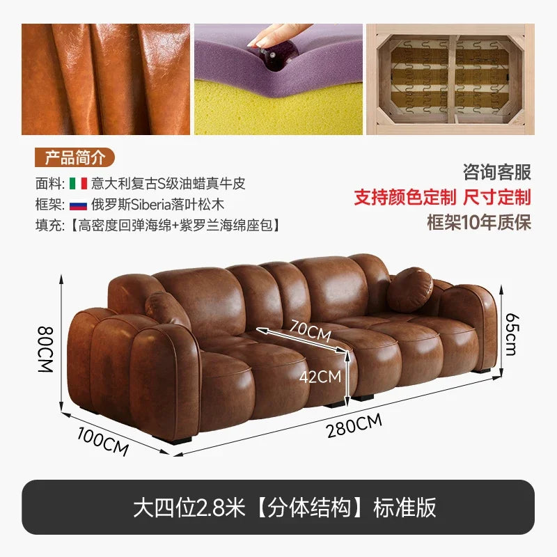 Cloud Designer Sofa im nordischen Stil – Modernes Lounge-Sofa mit Oil-Wax-Leder, Minimalistisches Relax-Sofa für Wohnzimmer &amp; Loft 
