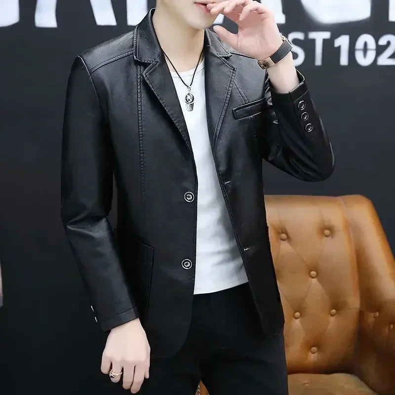 Herren Lederblazer im Korean Style – Eleganter Frühlings- & Herbstblazer für modebewusste Gentlemen