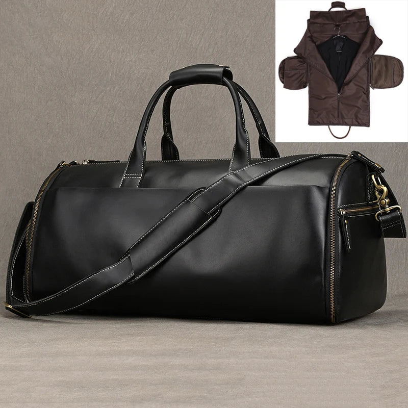 Luufan Herren Reisetasche aus Crazy Horse Leder – Faltbare Anzugtasche mit Schuhfach & Cowhide Duffel Bag