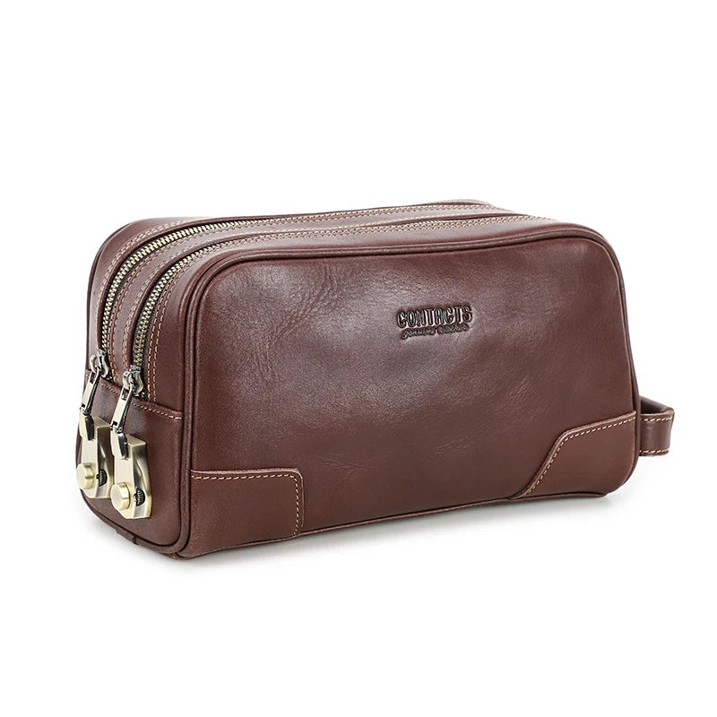CONTACT’S Herren Echtleder Kulturbeutel mit Zahlenschloss – Großer Reise- & Waschbeutel aus Rindsleder, Business Toiletry Organizer