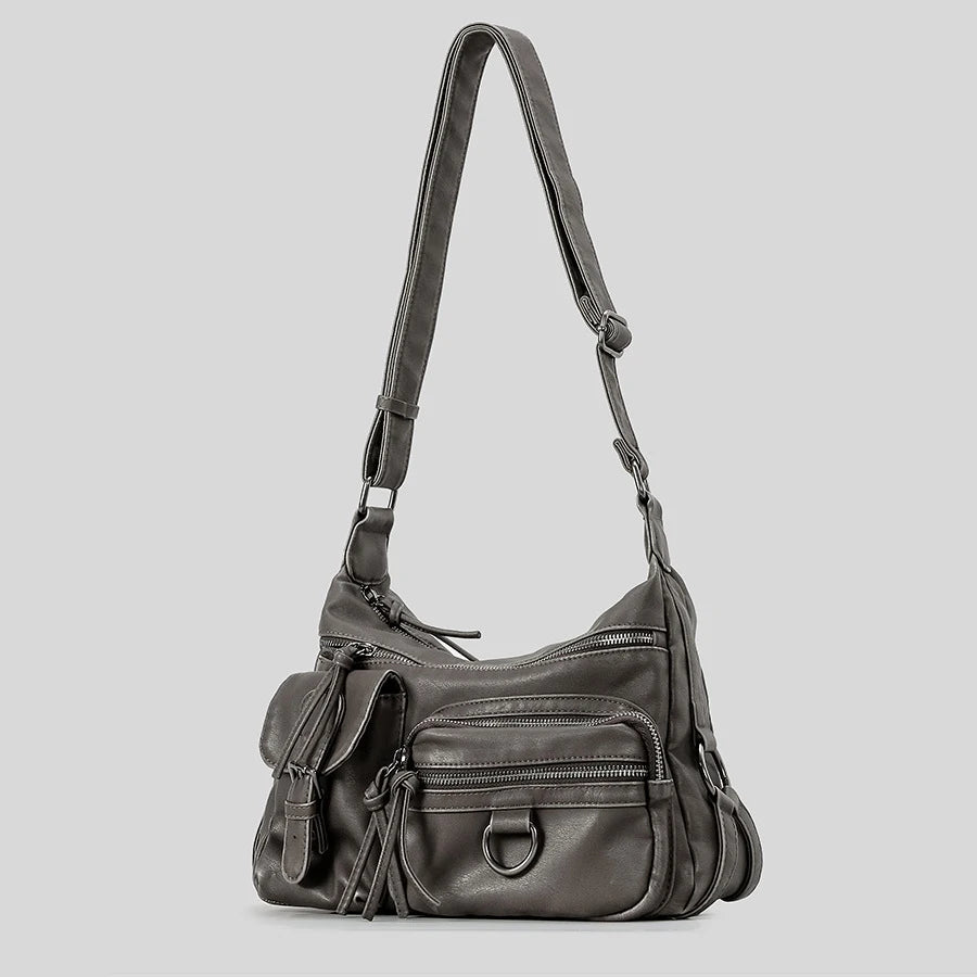 MR.YLLS Vintage Schultertasche für Damen – Bolso bandolera de cuero de PU con mehreren Fächern, Retro Y2K Motorrad-Tasche 2024