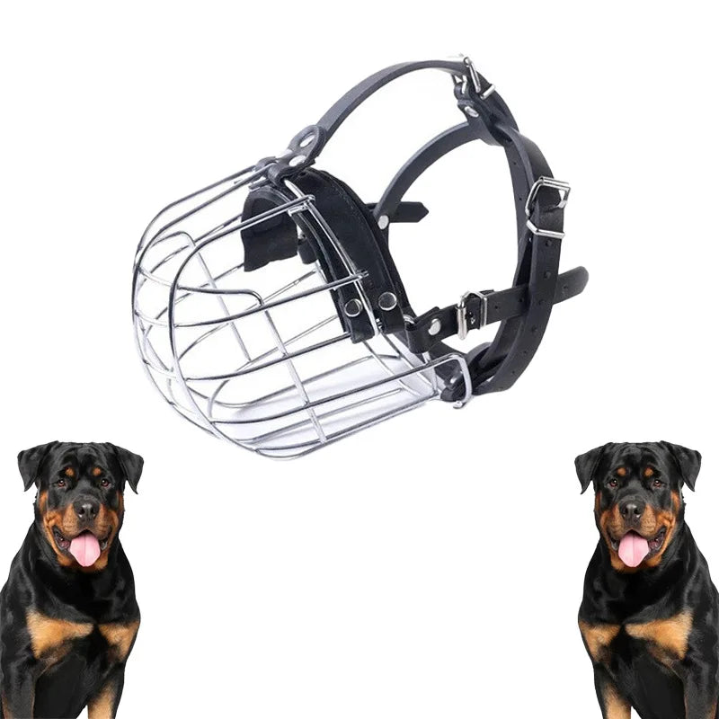 Verstellbarer Drahtkorb-Hunde­maulkorb für große & sehr große Hunde – Robuster, atmungsaktiver Trainings-Maulkorb mit Leder-Riemen