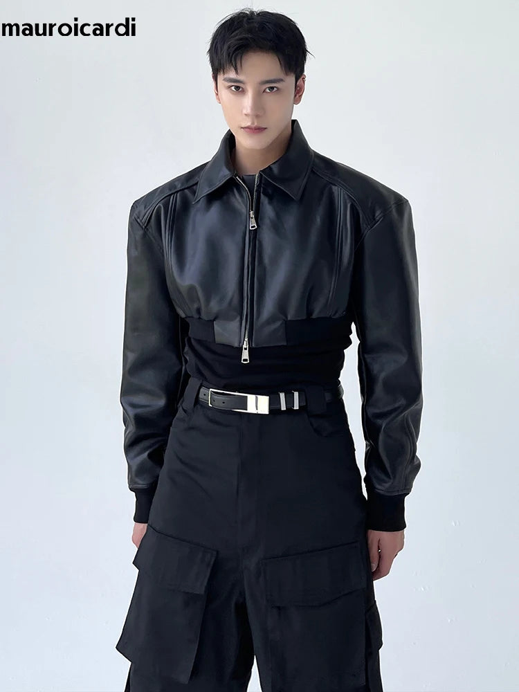 Herren Cropped PU-Lederjacke mit Reißverschluss – Luxus Designer Kurzjacke im europäischen Runway-Stil für Frühling & Herbst