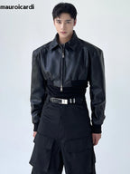 Herren Cropped PU-Lederjacke mit Reißverschluss – Luxus Designer Kurzjacke im europäischen Runway-Stil für Frühling & Herbst