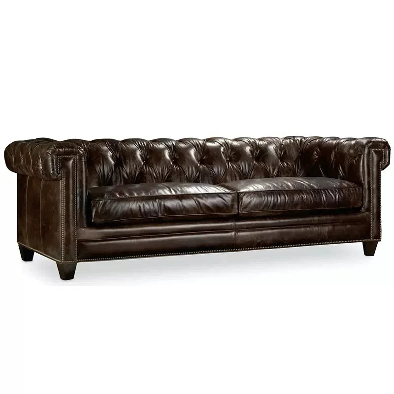 Chesterfield Sofa aus echtem Leder – Hochwertiges Oil-Wax Leder Sofa im American Style, 3-Sitzer Luxus Couch für Wohnzimmer