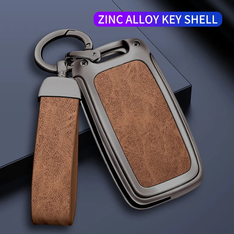 Premium Autoschlüssel Hülle aus Metall & Leder für VW, Skoda & Seat – Key Case Cover für Polo, Golf, Passat, Tiguan, Octavia, Leon & mehr