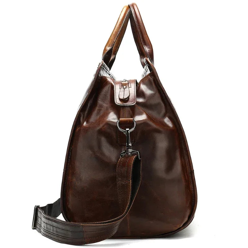 MAHEU Leder Reisetasche aus Glattleder – Unisex Vintage Travel Bag aus Rindsleder, Handgepäck mit großem Stauraum, Braun