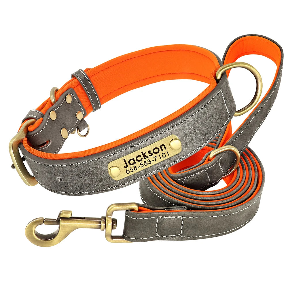 Customized Leder-Hundehalsband & Leinen-Set – Weiches, Gepolstertes Leder für Kleine, Mittelgroße und Große Hunde mit Kostenloser Gravur