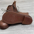 Handgefertigte Damen Leder Kurzstiefel aus Echtleder – Bequeme Flat Heel Boots mit breiter Zehenform, Warme Freizeitstiefel im British Style