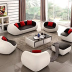 Nordisches Designer Leder-Sofa mit Schlaffunktion – Luxus Lounge Sofa im modernen Stil, geschwungene Relax-Couch aus Rindsleder für Wohnzimmer