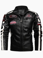 Herren Motorrad Racing Jacke aus PU-Leder – Bikerjacke mit Stehkragen, Patchwork-Design & Reißverschluss für Herbst & Winter