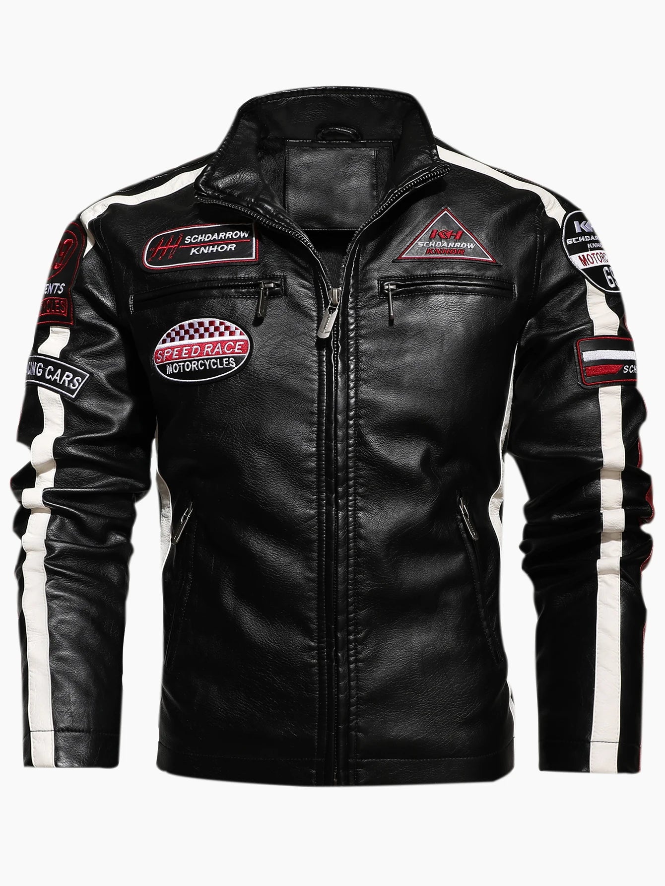 Herren Motorrad Racing Jacke aus PU-Leder – Bikerjacke mit Stehkragen, Patchwork-Design & Reißverschluss für Herbst & Winter