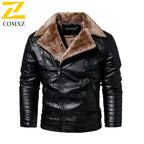 Chaqueta de cuero de PU para hombre de invierno con Fellkragen: cálida, chaqueta de motorizada aus Kunstleder im Biker-Stil 