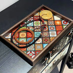 Boho Holz-Leder Ablageschale – Exotische Aufbewahrung im Vintage-Stil für Schmuck, Schlüssel & Wohnaccessoires