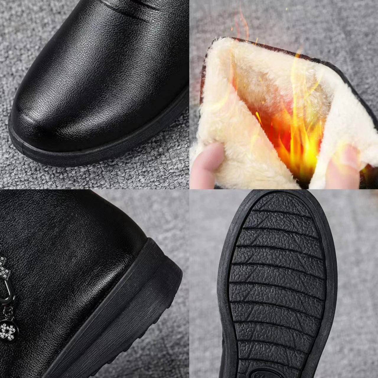 Damen Winter Ankle Boots – Warme & bequeme Lederoptik-Stiefeletten mit Plüschfutter, rutschfester Sohle & Reißverschluss, Größe 33–50