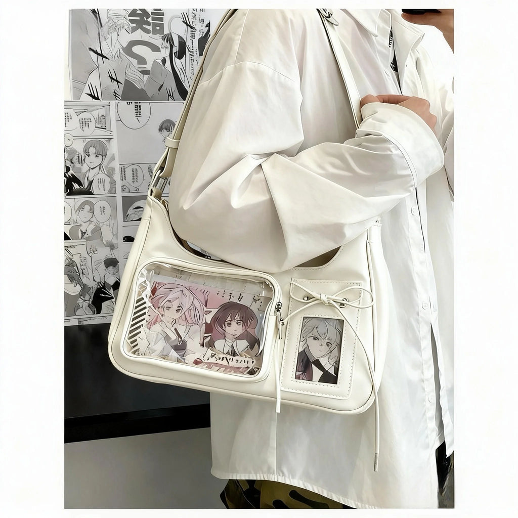 Y2K Harajuku Damen Schultertasche – Transparent Ita Bag im koreanisch-japanischen Preppy-Stil mit Schleife, Sac à main bandoulière