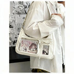 Y2K Harajuku Damen Schultertasche – Transparent Ita Bag im koreanisch-japanischen Preppy-Stil mit Schleife, Sac à main bandoulière