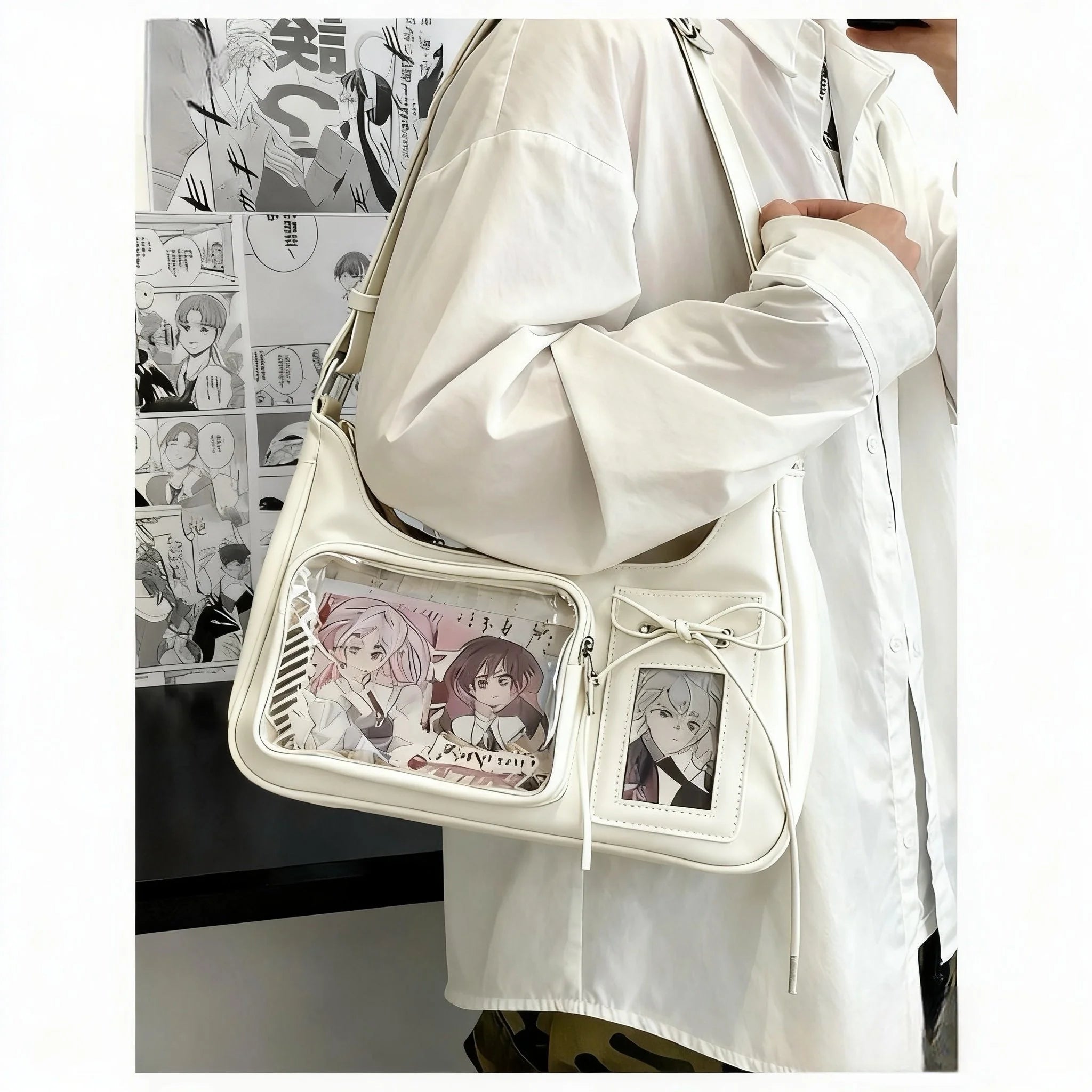 Y2K Harajuku Damen Schultertasche – Transparent Ita Bag im koreanisch-japanischen Preppy-Stil mit Schleife, Sac à main bandoulière