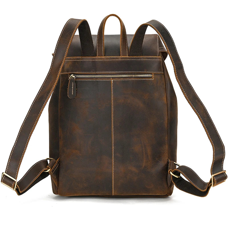 LUUFAN Vintage Leder Rucksack Herren – Crazy Horse Bucket Backpack aus echtem Rindsleder mit großem Stauraum 