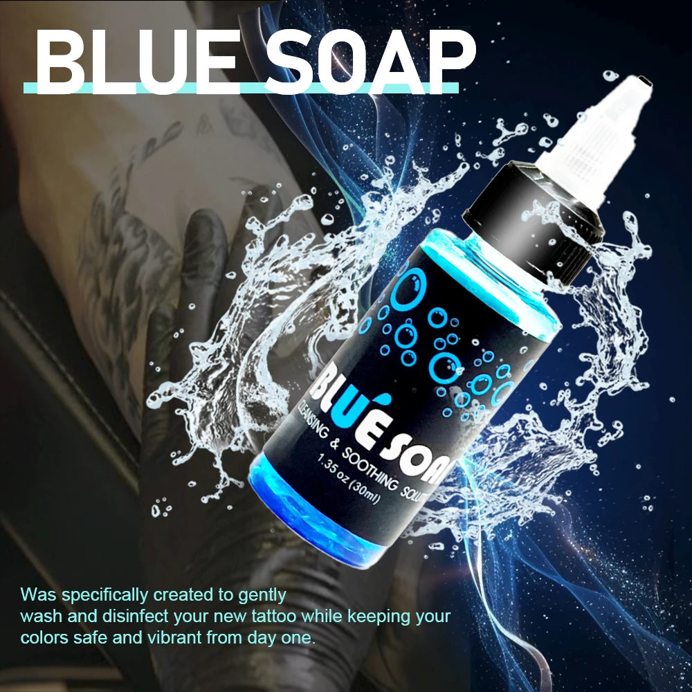 Tattoo Blue Soap Reinigungs- & Beruhigungslösung mit Schaumspender – Professionelles Tattoo Cleaning & Aftercare Set