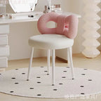 Premium Make-up Stuhl aus Leder – Drehbarer &amp; höhenverstellbarer Schminkstuhl in Creme mit Schleifen-Rückenlehne