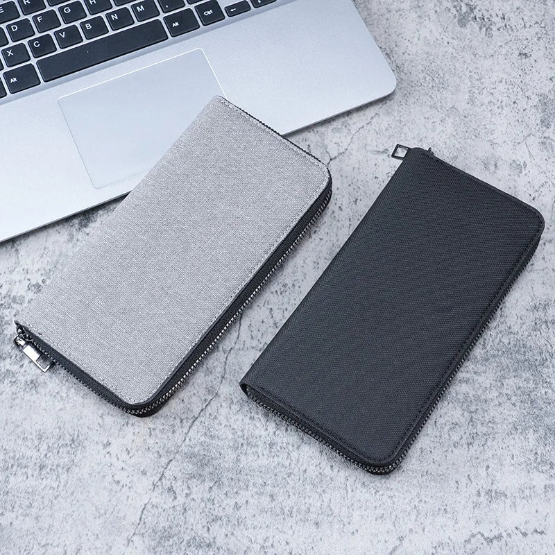 Herren Langbörse mit Reißverschluss – Große Business Clutch Wallet aus Canvas mit Multi-Kartenfächern