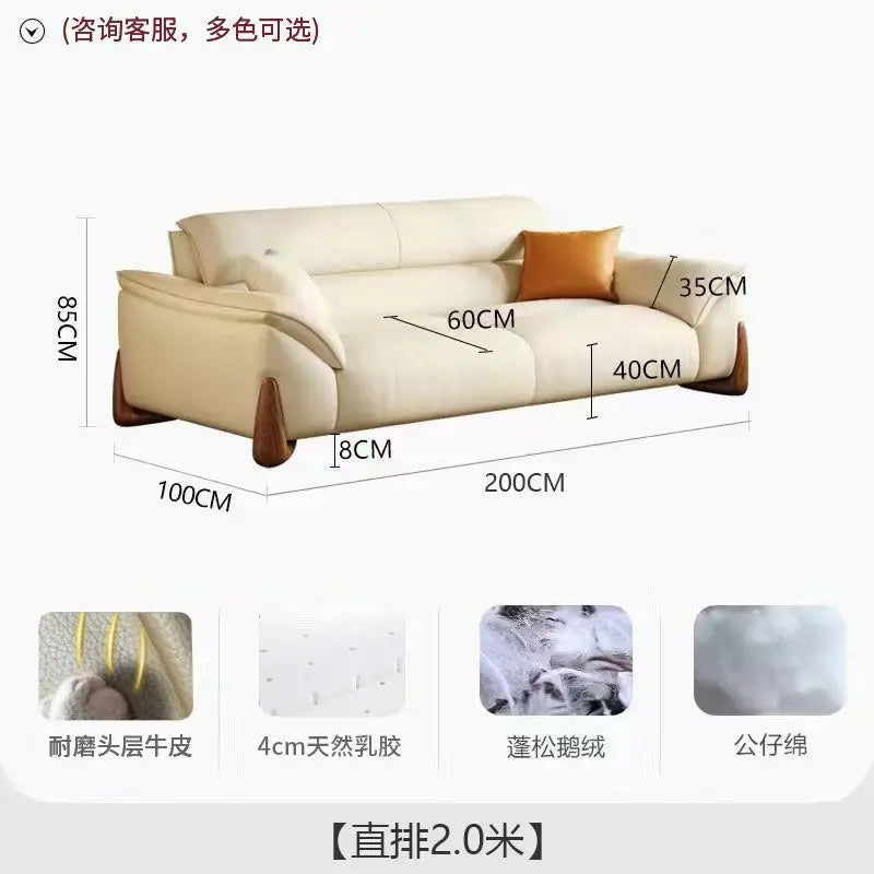 Modernes Leder Sofa in Creme – Minimalistisches Wohnzimmersofa mit Relax-Komfort, familienfreundliches Design für drinnen &amp; draußen 