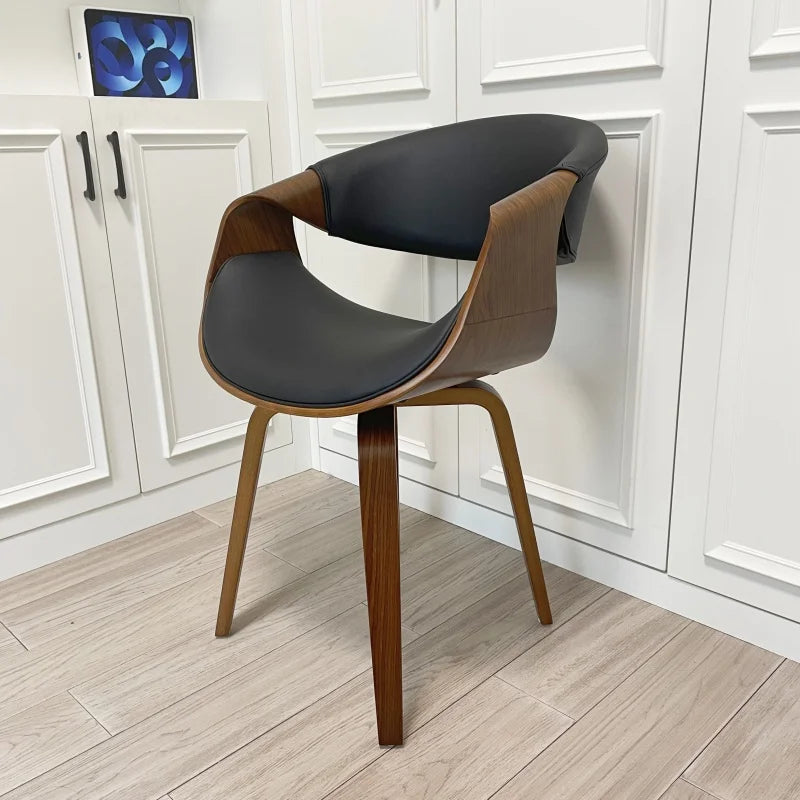 Mid-Century Esszimmerstuhl mit geschwungener Rückenlehne – Gepolsterter Armlehnenstuhl aus Stoff oder Kunstleder mit Holzbeinen, moderner Accent Chair