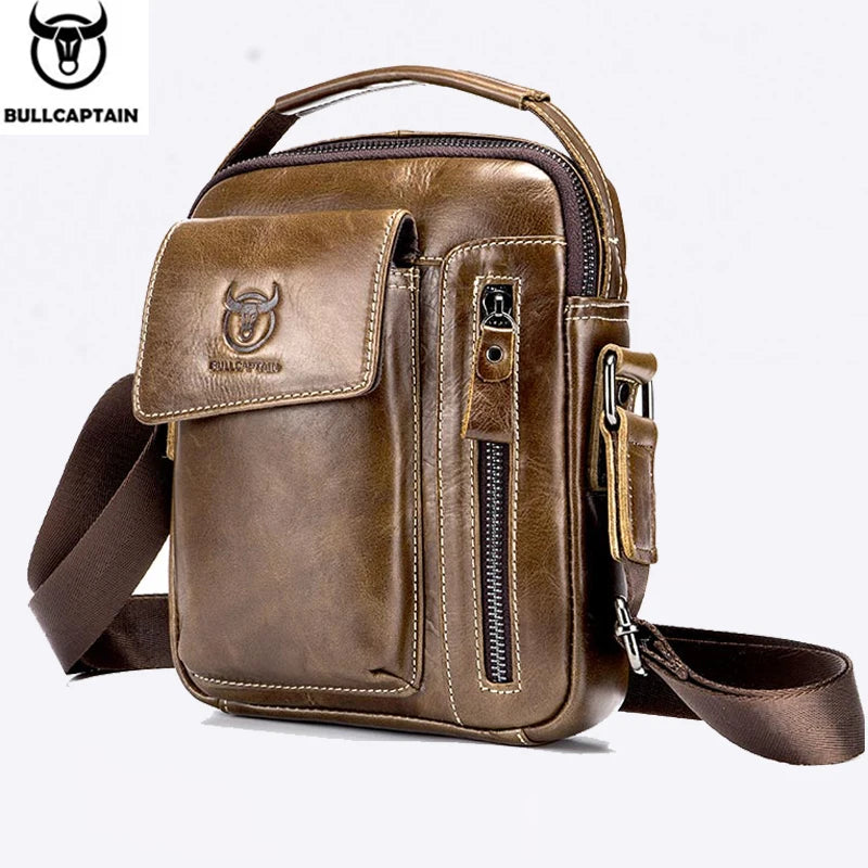 BULLCAPTAIN Herren Leder Messenger Bag – Casual Business Schultertasche für Smartphone & Essentials